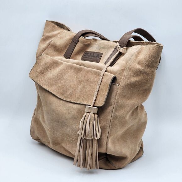 M.I.L.A. Suede Sand Tan Large Pocket Tassel Tote Bag - Picture 2 of 13